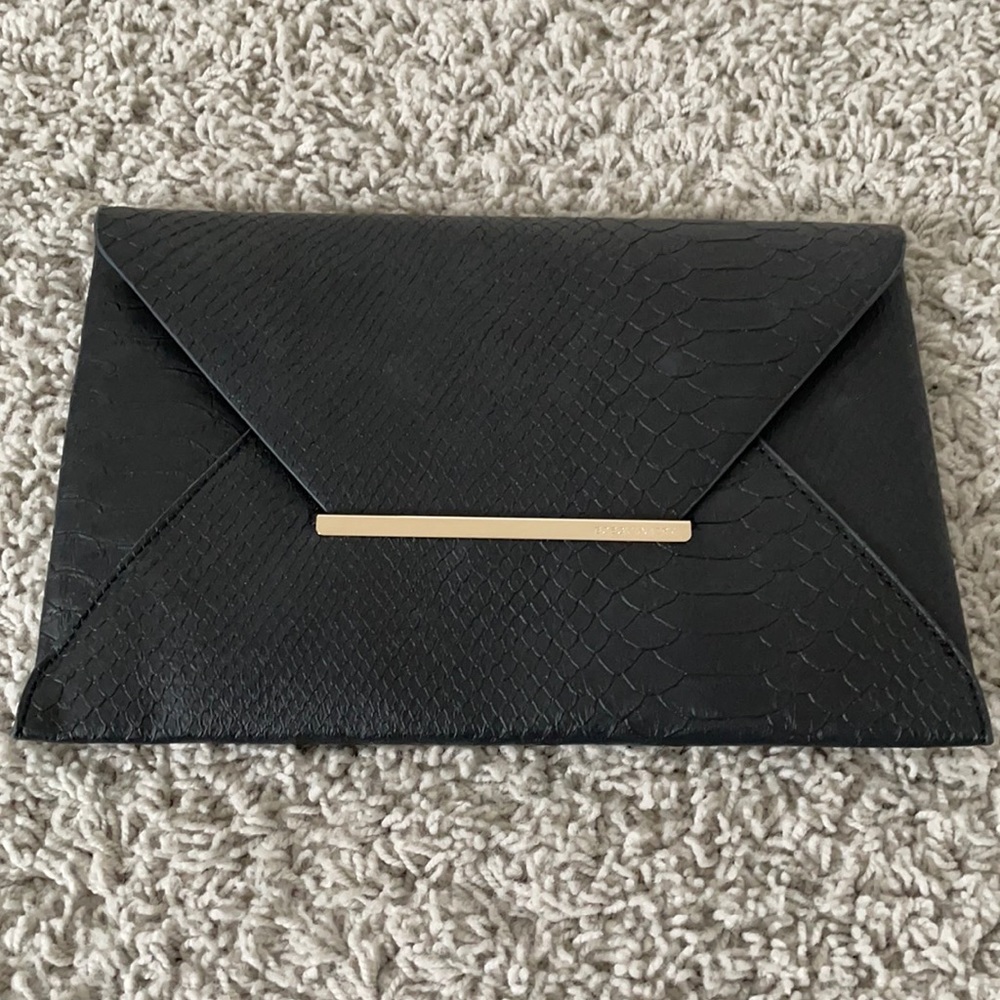 BCBG Black Snakeskin Clutch